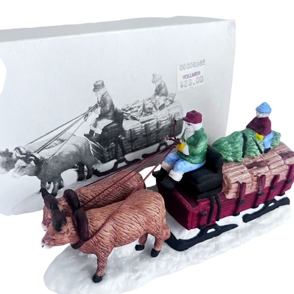 Vtg Dept 56 Heritage Village Collection Ox Sled Handpainted Porcelain Figurine